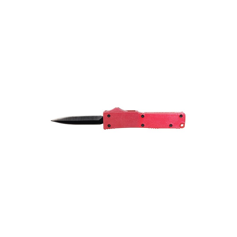 Mini OTF Knife with Rubberized Handle - Red
