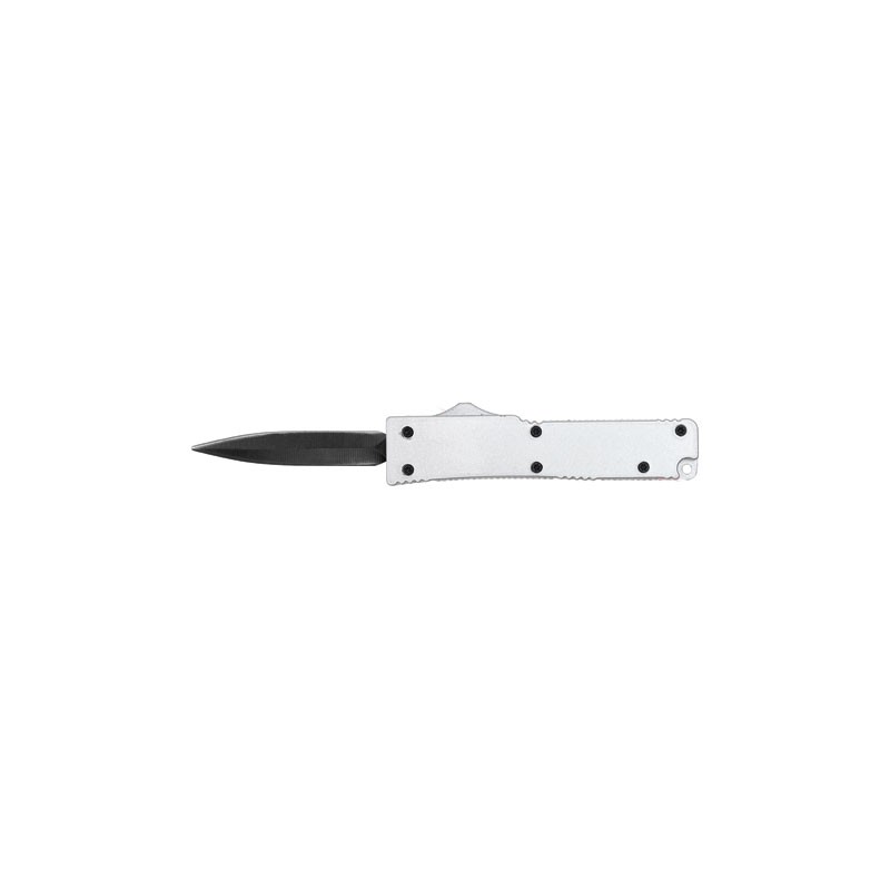 Mini OTF Knife with Rubberized Handle - Silver