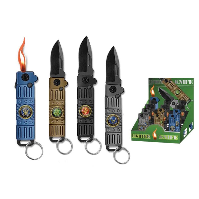 12 Pack Automatic Knives with Lighter- Assorted Colors