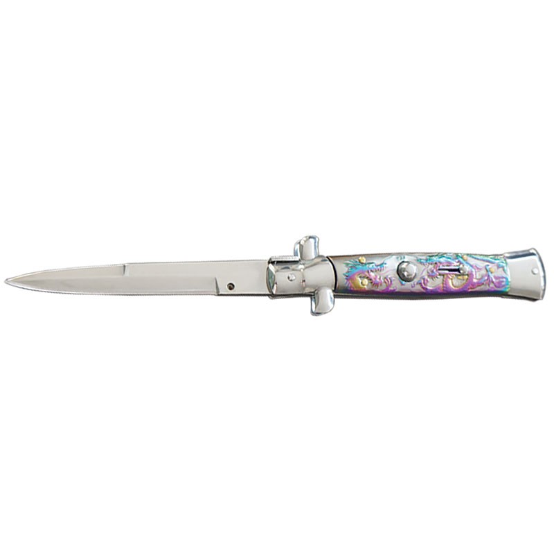 Dragon Grip Stiletto Switchblade Knife - Rainbow Dragon