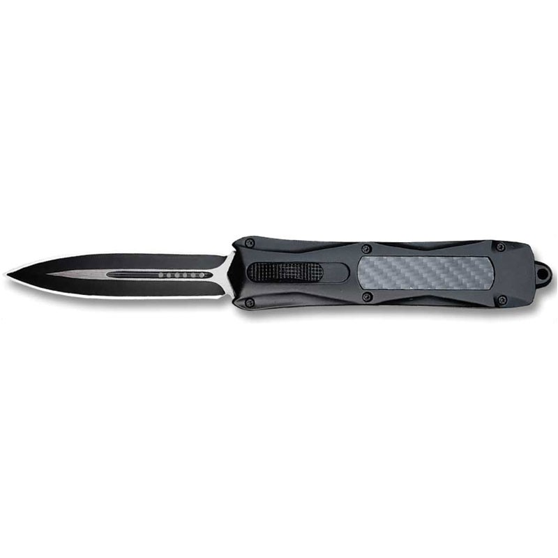 Compact Out the Front Knife with Carbon Fiber Insets - Spear Point Plain Edge