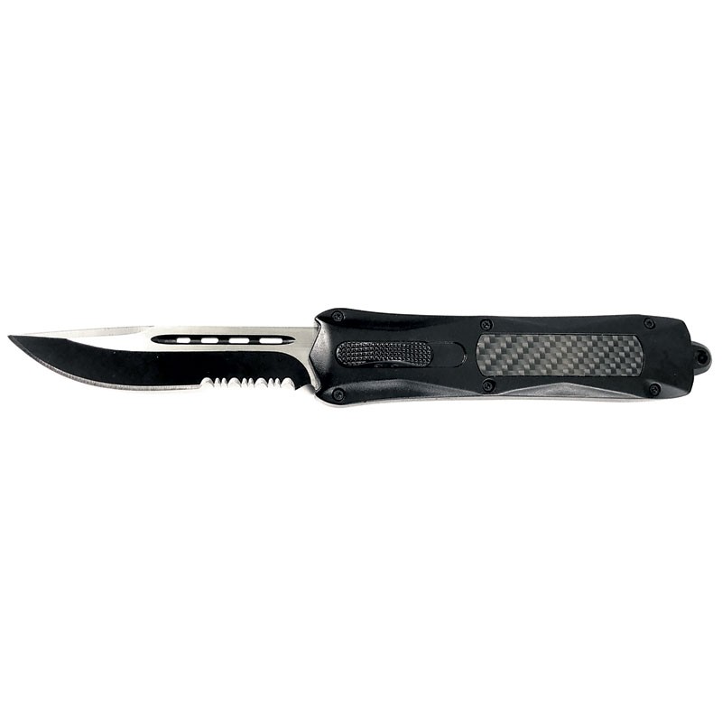 Full Size Out the Front Knife with Carbon Fiber Inlay - Clip Serrated