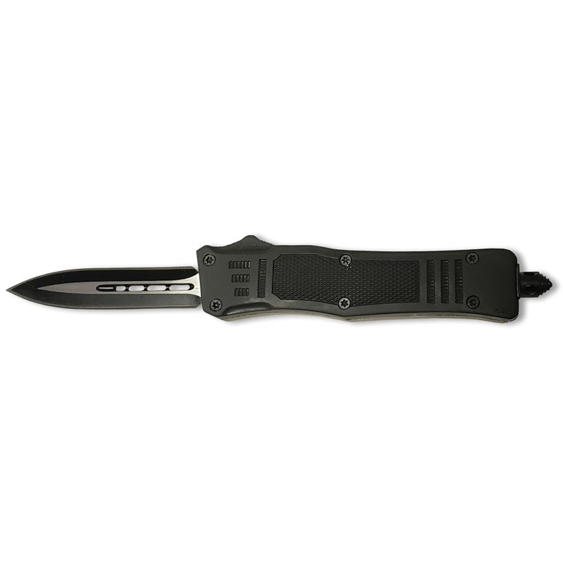 Covert Rubberized Handle OTF Knife - Double Edge Plain Edge - Black