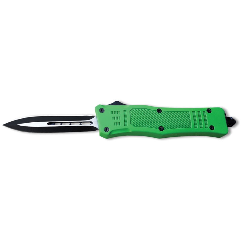 Covert Rubberized Handle OTF Knife - Double Edge Plain Edge - Green