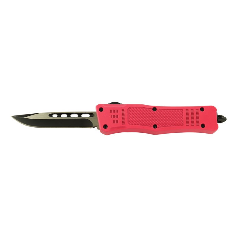 Rubberized Handle OTF Knife - Pink