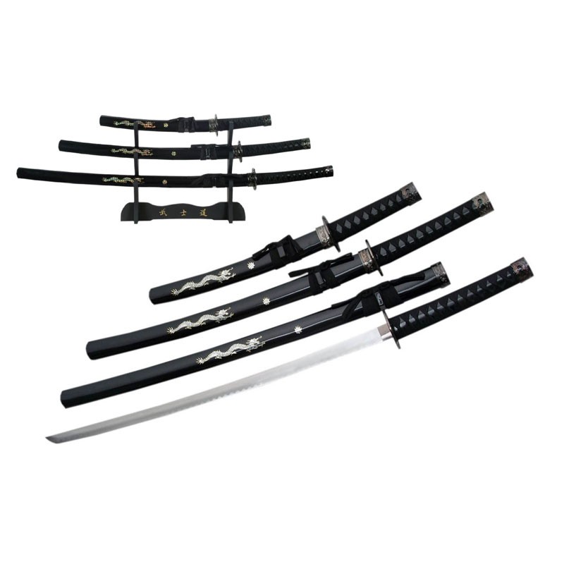 Black Pearl Dragon 3 Piece Sword Set