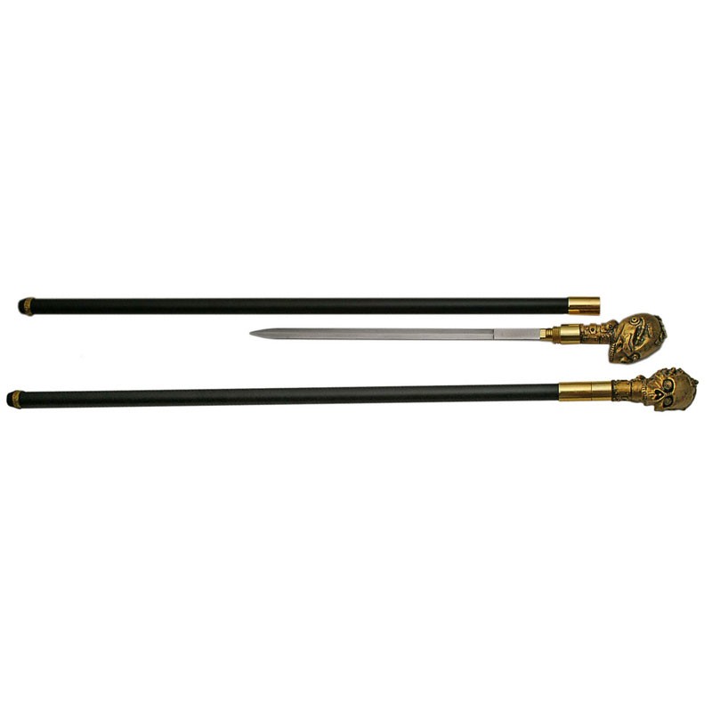 36.75" Brass Finish Skull Sword Cane