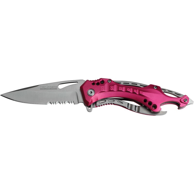 Aluminum Handle Assisted Knife with Bottle Opener - Pink