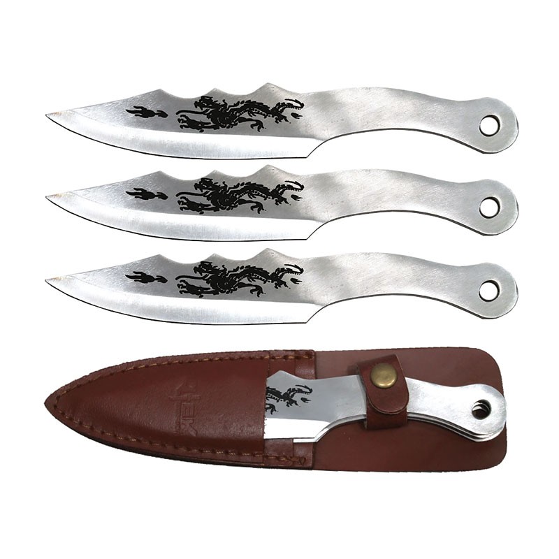 8" Dragon 3 Piece Throwing Knife Set - Silver