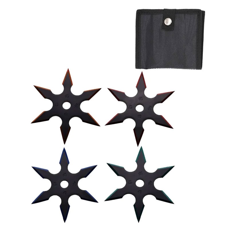 4 Piece Throwing Star Set with Blue and Red Accent Points