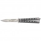 Classic 6 Hole Handle Butterfly Knife - Silver with Dragon Etch