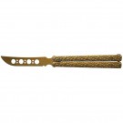Extra Large Skull Textured Handle Training Butterfly Knife - Gold