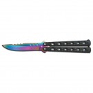 Classic Style, Stainless Steel Butterfly Knife - Rainbow with Black Handle