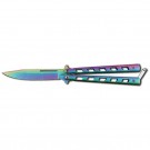 Parallelogram Hole Handle Butterfly Knife - Rainbow