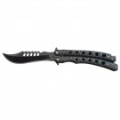 Recurve Butterfly Knife with Textured Handle - Black