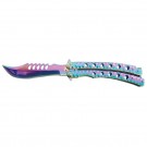 Recurve Butterfly Knife with Textured Handle - Rainbow