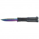 Black Aluminum Handle Butterfly Knife with Rainbow Blade