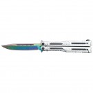 Silver Aluminum Handle Butterfly Knife with Rainbow Blade