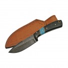 8" Turquoise and Bone Handle Skinner with Damascus Blade