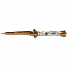 Classic Stiletto Godfather - White Marble - Gold Blade