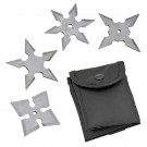 Set of 4 Throwing Stars w/ Pouch - Silver