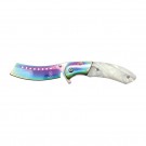 MonarchEdge Elegance Assisted Pocket Knife - White Pearl with Rainbow