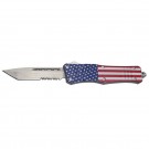 Large OTF Knife with Satin Tanto Blade and USA Flag Handle