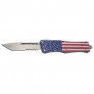 Large OTF Knife with Satin Tanto Blade and USA Flag Handle