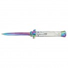 Milano Style OTF Knife - Elite Collection - White with Rainbow - Large