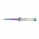 Milano Style OTF Knife - Elite Collection - White with Rainbow - Small
