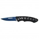 Blue Damascus Etch Automatic Knife with Black Handle