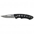 Damascus Etch Automatic Knife with Black Handle