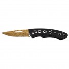 Gold Damascus Etch Automatic Knife with Black Handle