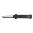Stiletto Style OTF Knife with Hidden Switch - Silver Blade with Carbon Fiber Inlay
