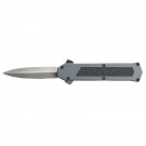 Stiletto Style OTF Knife with Hidden Switch - Gray with Extreme Grip Inlay