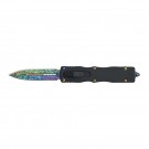 Front Switch OTF Knife - Rainbow Damascus Etch Blade