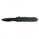 Stonewash Blade Black Handle OTF Knife - Clip Point Serrated