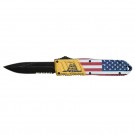 Stonewash Blade 'Don't Tread on Me' USA Flag Handle OTF Knife - Clip Point