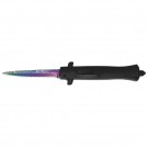 Stiletto Style OTF Knife with Rainbow Damascus Etch Blade