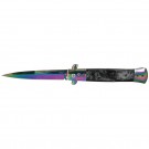 Stiletto Switchblade - Black Marble Handle with Rainbow Blade