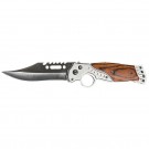 Automatic Knife with Built-in LED Light & Wood Overlay - Silver