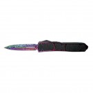 In-and-Out the Front Tactical Automatic Knife - Rainbow Damscus Etch Double Edge