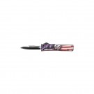 Mini OTF Knife with Rubberized Handle - Punisher with USA Flag