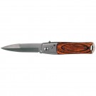 Wood Overlay Handle Spear Point Automatic Knife