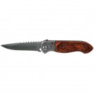 Wood Overlay Handle Drop Point Automatic Knife