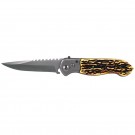 Faux Jigged Bone Overlay Handle Drop Point Automatic Knife