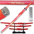 Carved Dragon Sword Set - Red