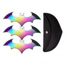 Bat Throwing Knives - 3 Piece Set with Sheath - Rainbow