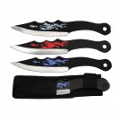 8" Dragon 3 Piece Throwing Knife Set - White, Red, and Blue