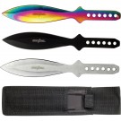 Multi Color 3 Piece Throwing Knife Set - Black, Silver, Rainbow